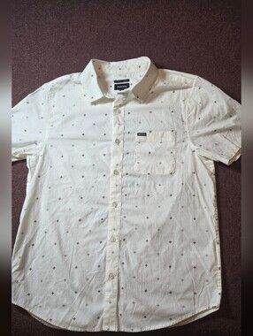 Brixton Charter Print Short Sleeve Button Up Shirt in Off White Pyramid Size Med